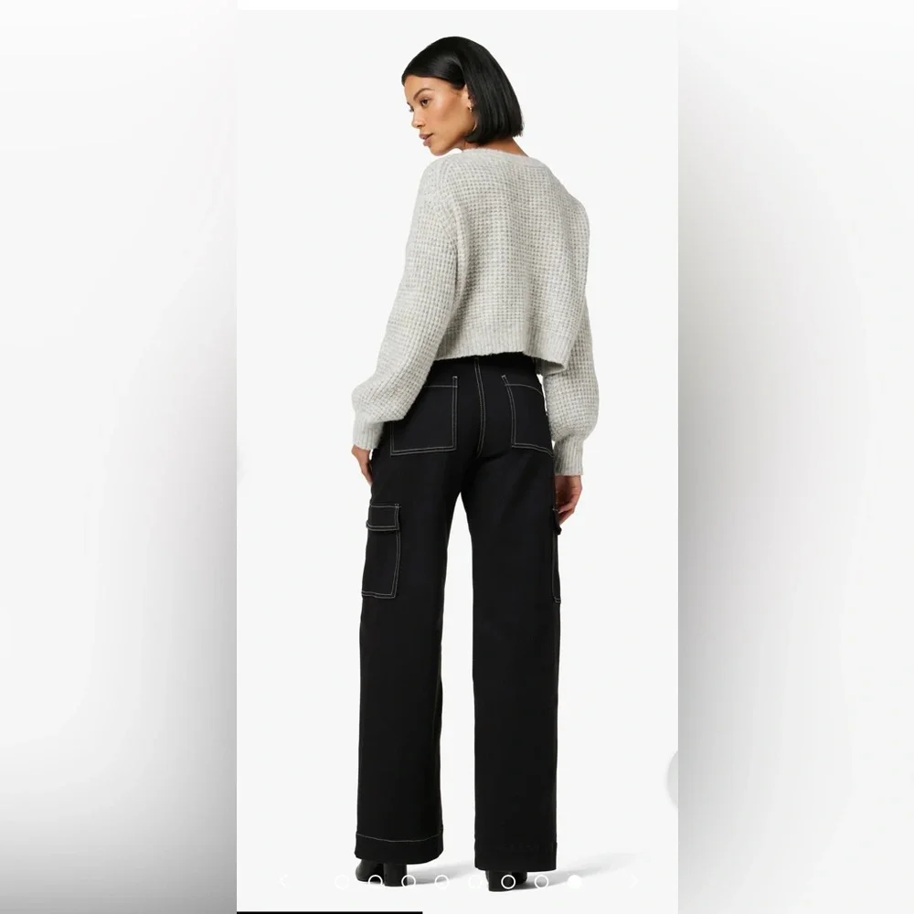 Joes Jeans the Farah High-Rise Black Cargo Wide-Leg Jeans pants 33 NWT